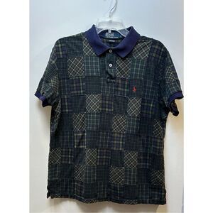 Polo by Ralph Lauren VTG men’s blue green patchwork polo size Large #44-1738